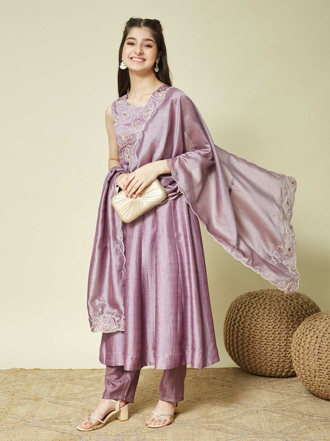 Image of Curly Tales Girls Festive & Party Kurta and Dupatta Set
