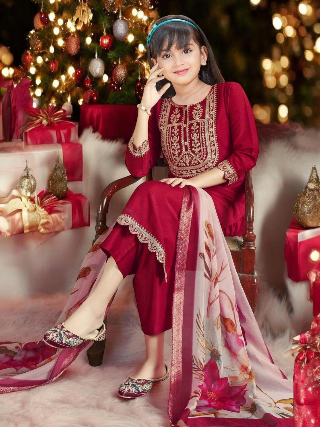 Image of Spangel Fashion Girls Festive & Party Kurta and Trouser Set