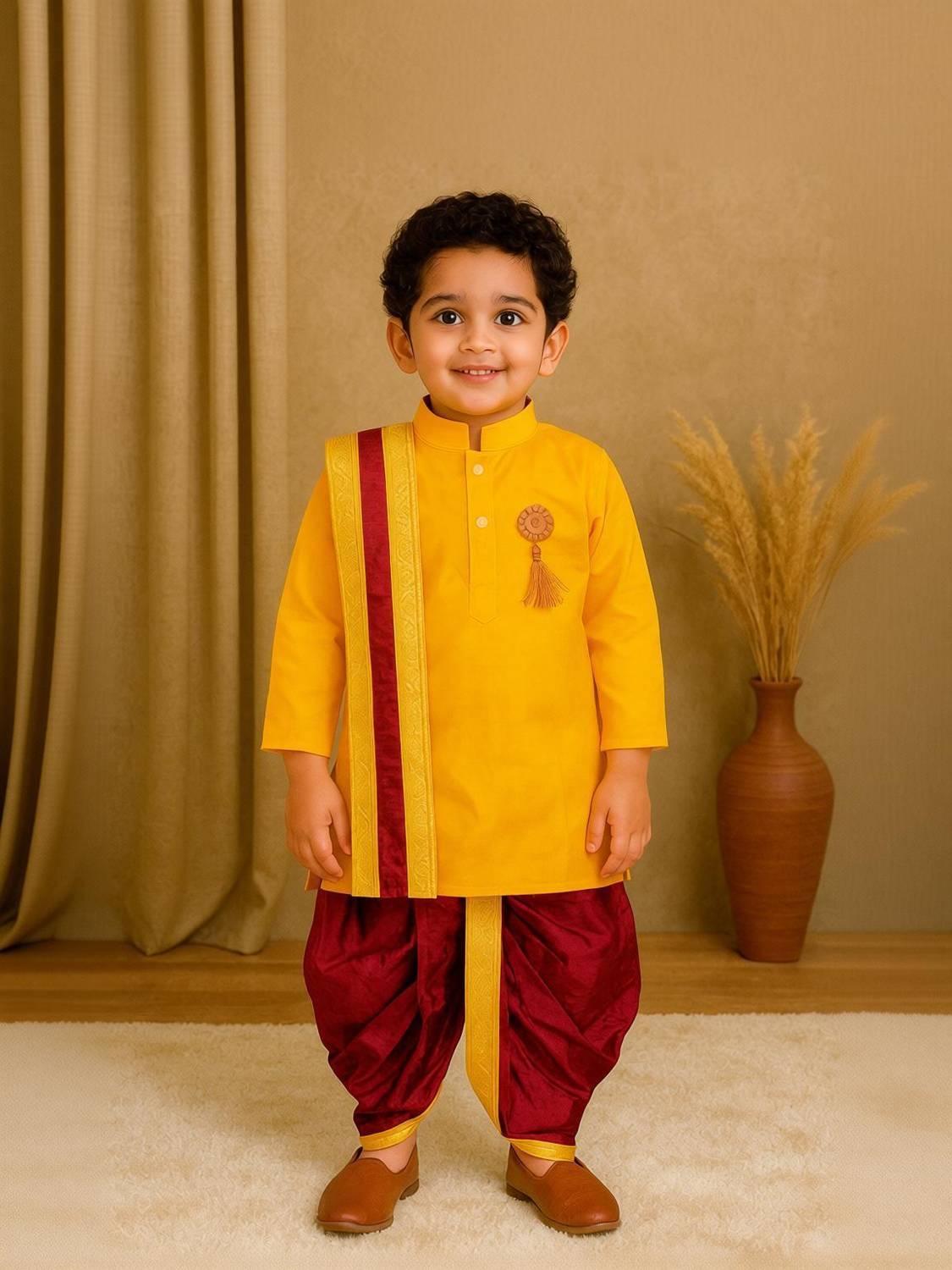 ABLASKAR FASHION Boys Festive & Party Kurta, Dhoti Pant & Dupatta Set