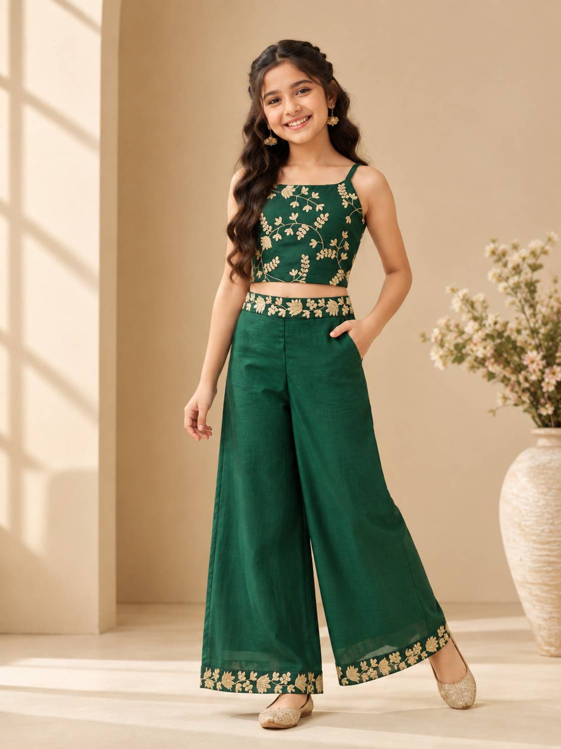 Fouzan Girls Festive Ethnic Jacket, Blouse & Palazzo Set - Image 4