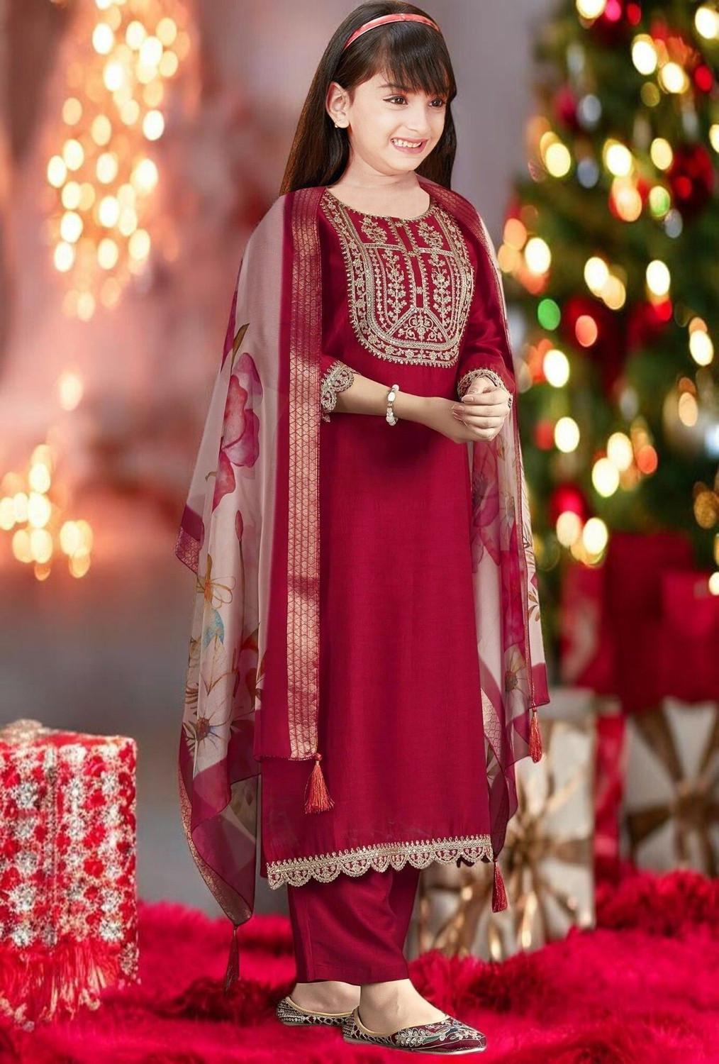 Image of Spangel Fashion Girls Festive & Party Kurta and Trouser Set