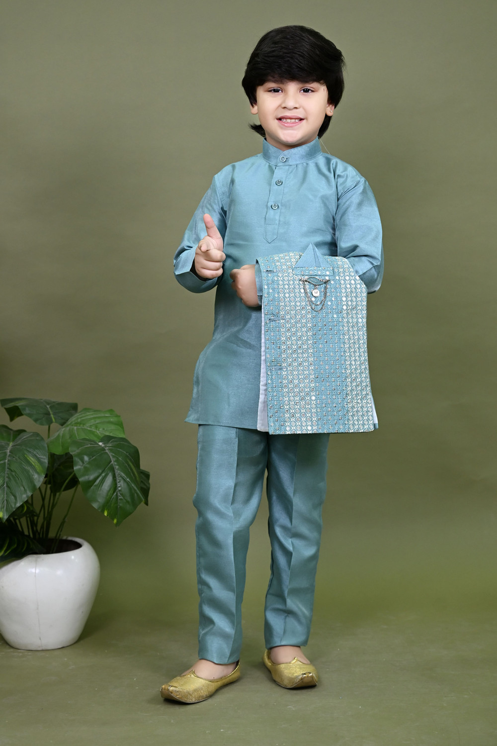 Image of BT DEZINES Boys Festive & Party, Wedding Kurta, Waistcoat and Pyjama Set