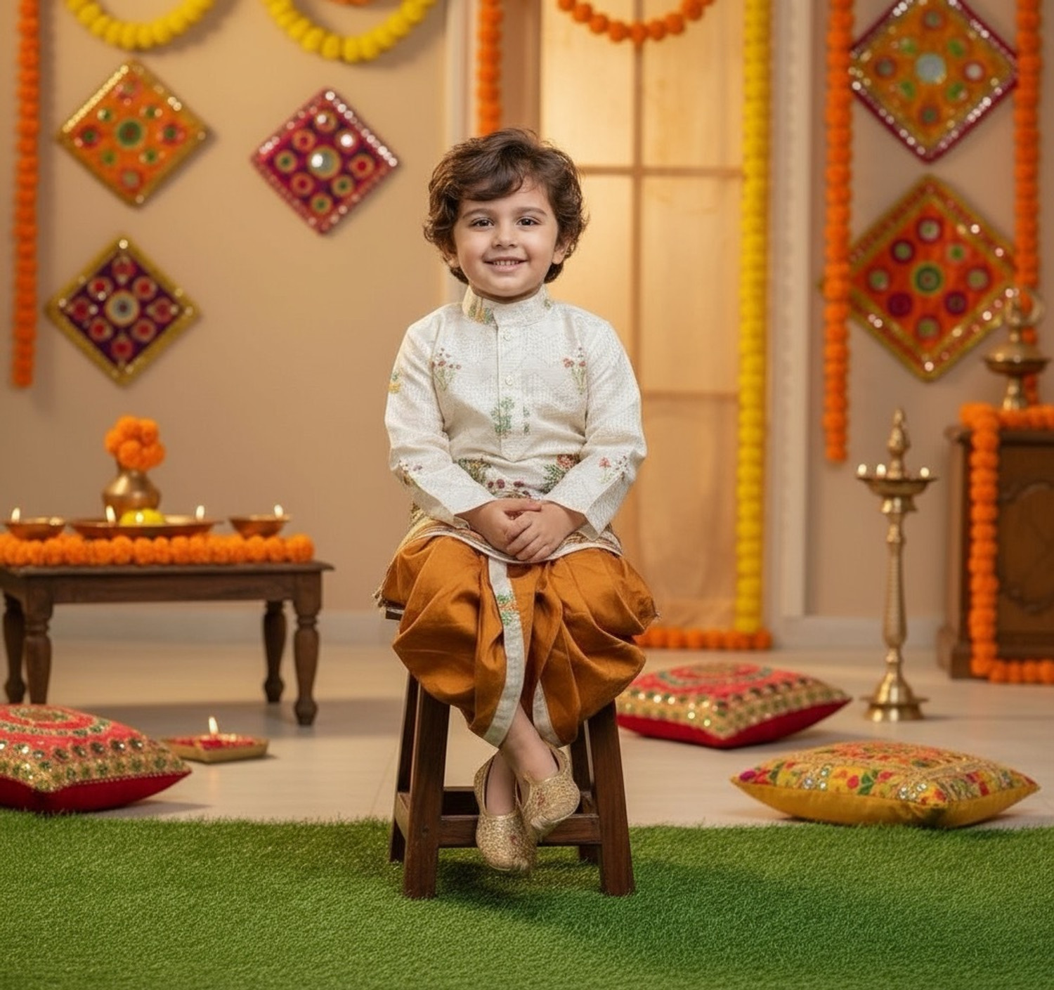 Image of M J LASKAR FASHION Baby Boys Festive & Party Kurta and Dhoti Pant Set