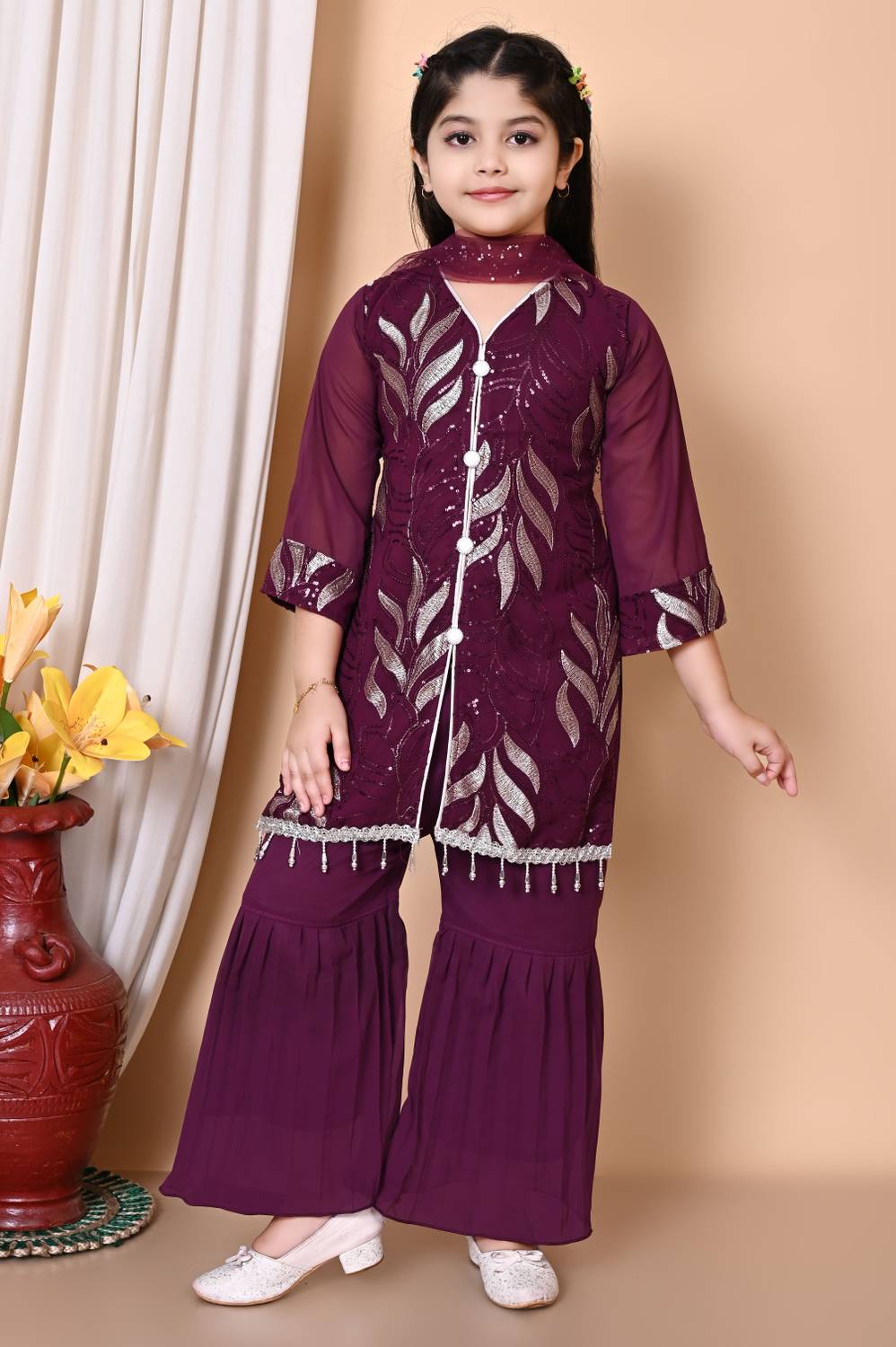 AFTAB DRESSES Girls Festive & Party Kurta, Pyjama & Dupatta Set