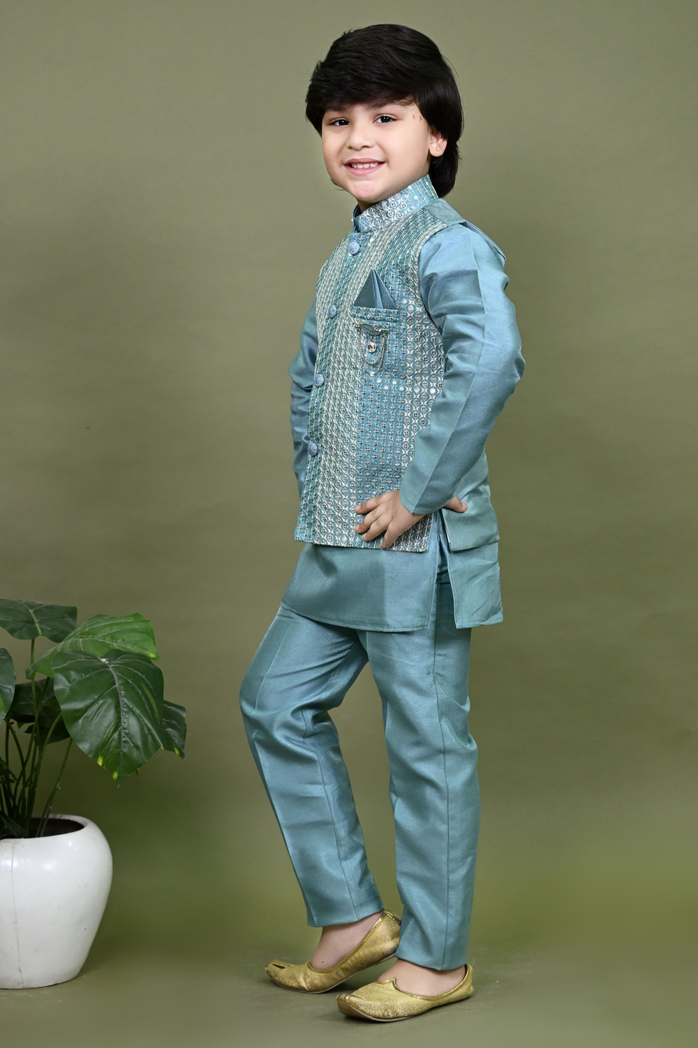 Image of BT DEZINES Boys Festive & Party, Wedding Kurta, Waistcoat and Pyjama Set