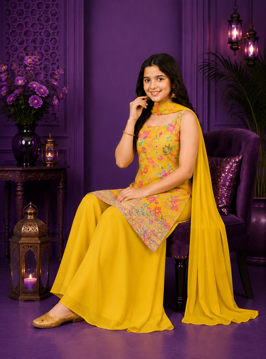 Image of FashionFrenzy Girls Festive & Party Kurta and Palazzo Set