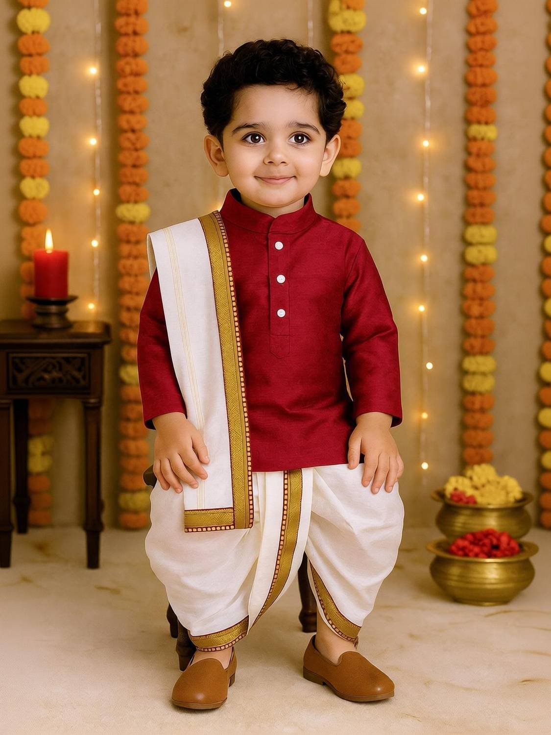 ABLASKAR FASHION Baby Boys Festive & Party Kurta, Dhoti Pant & Dupatta Set