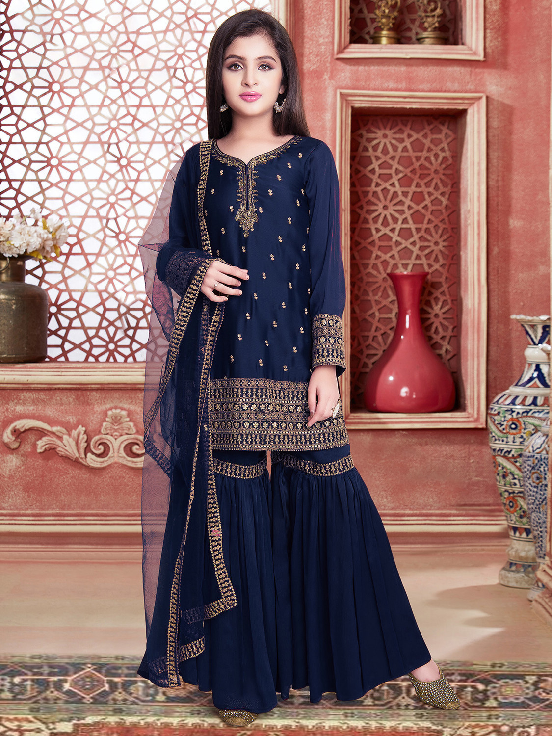 Image of White Button Girls Wedding, Festive & Party Kurta, Pyjama & Dupatta Set