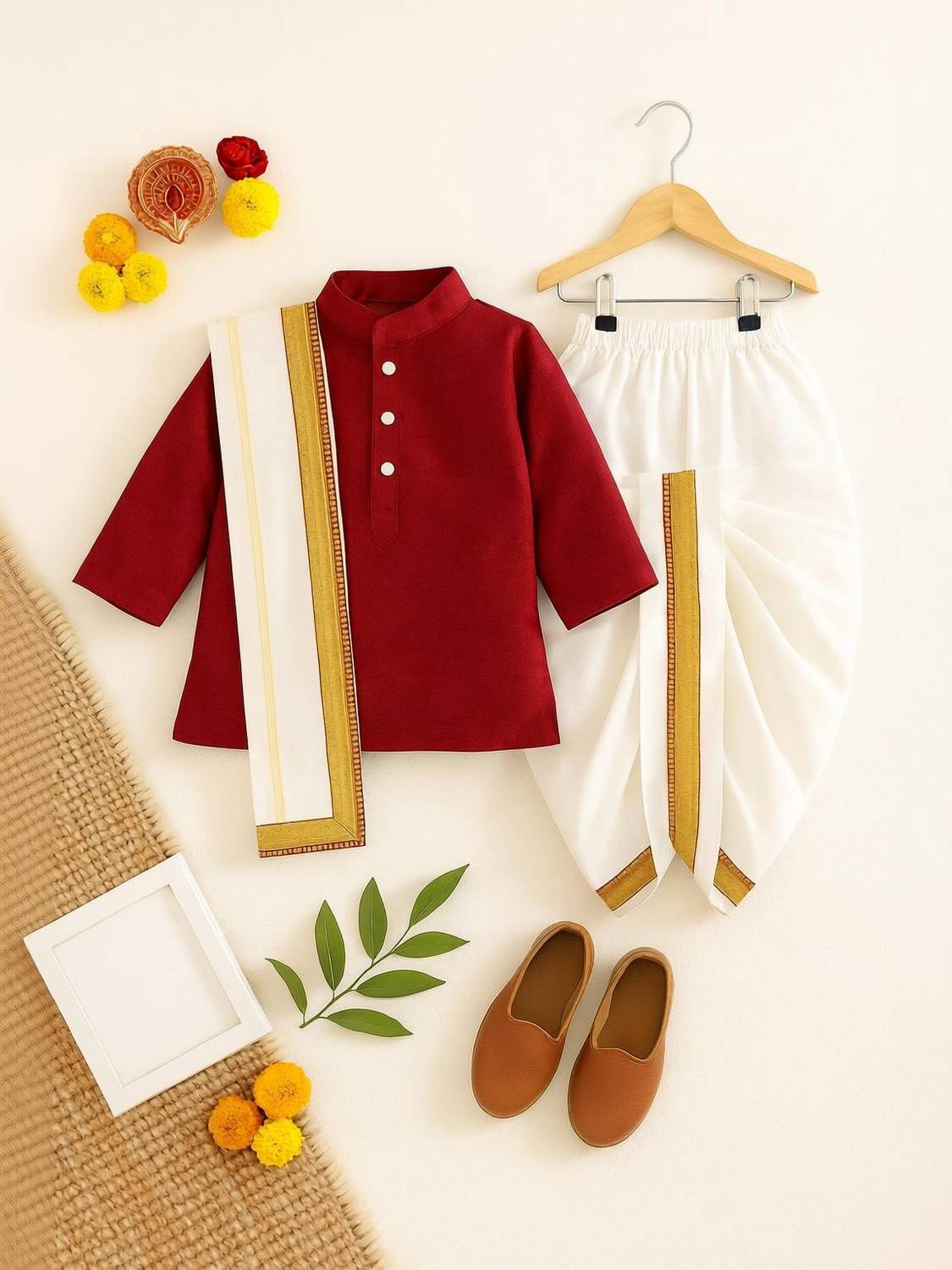 ABLASKAR FASHION Baby Boys Festive & Party Kurta, Dhoti Pant & Dupatta Set
