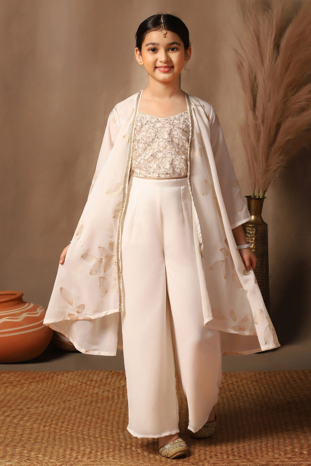 Image of Fashion Dream Girls Festive & Party Ethnic Jacket, Blouse and Palazzo Set