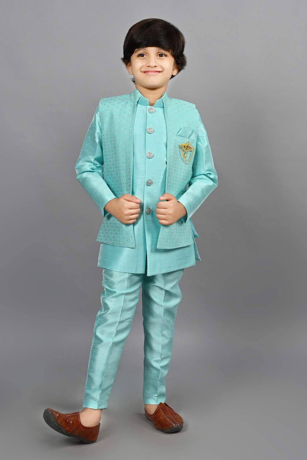 Image of AHHAAAA Boys Festive & Party Kurta, Waistcoat and Breeches Set