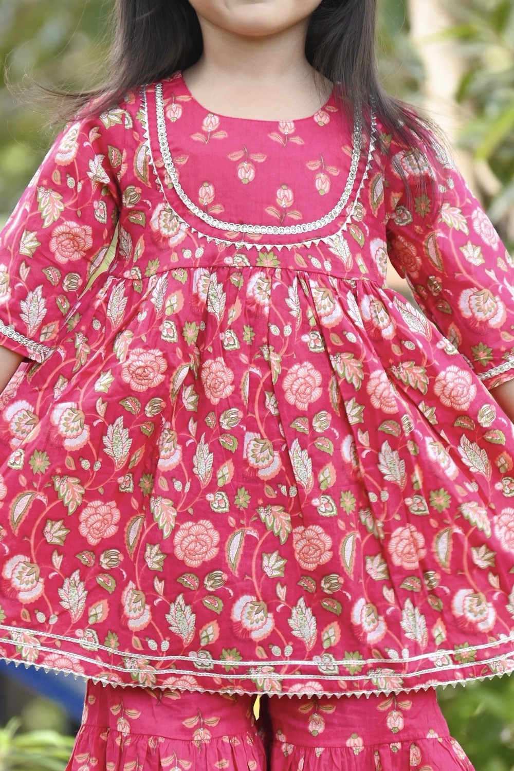 Image of MIMI CLOTHINGS Girls Festive & Party Kurta and Sharara Set (Pink Pack of 1)