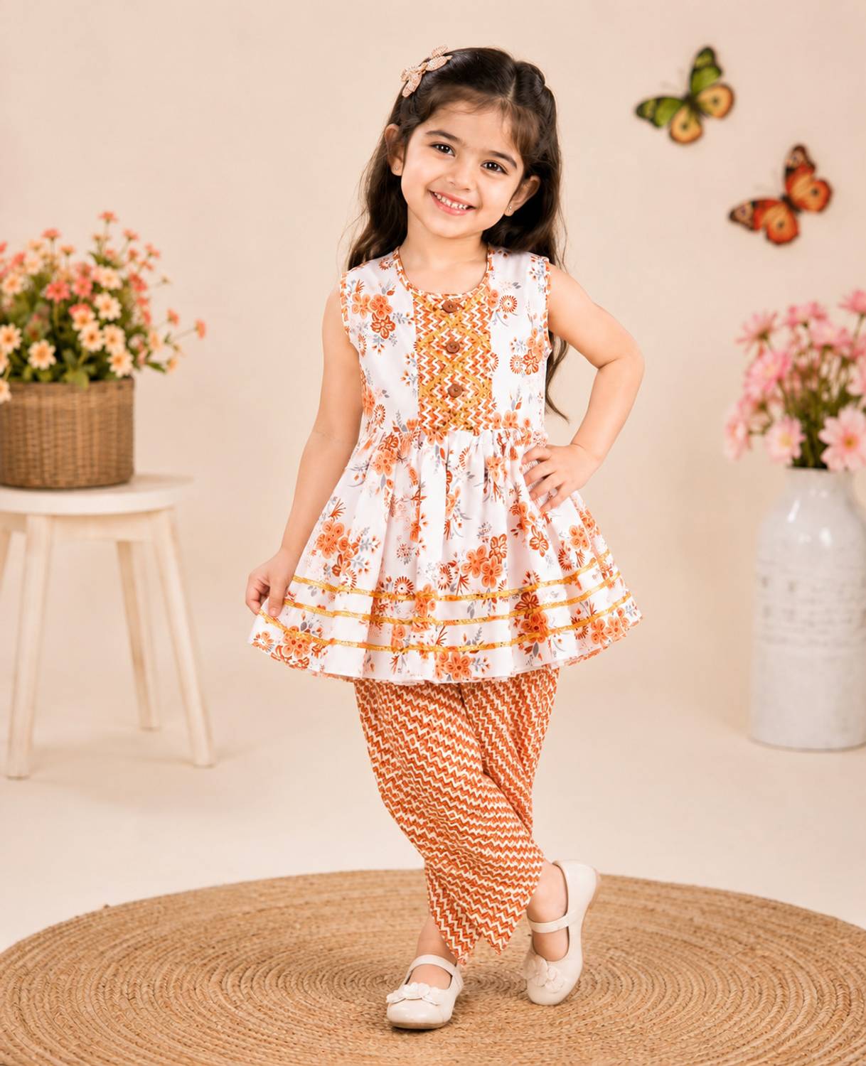 AB MULLICK DRESSES Girls Casual Dhoti & Kurta Set