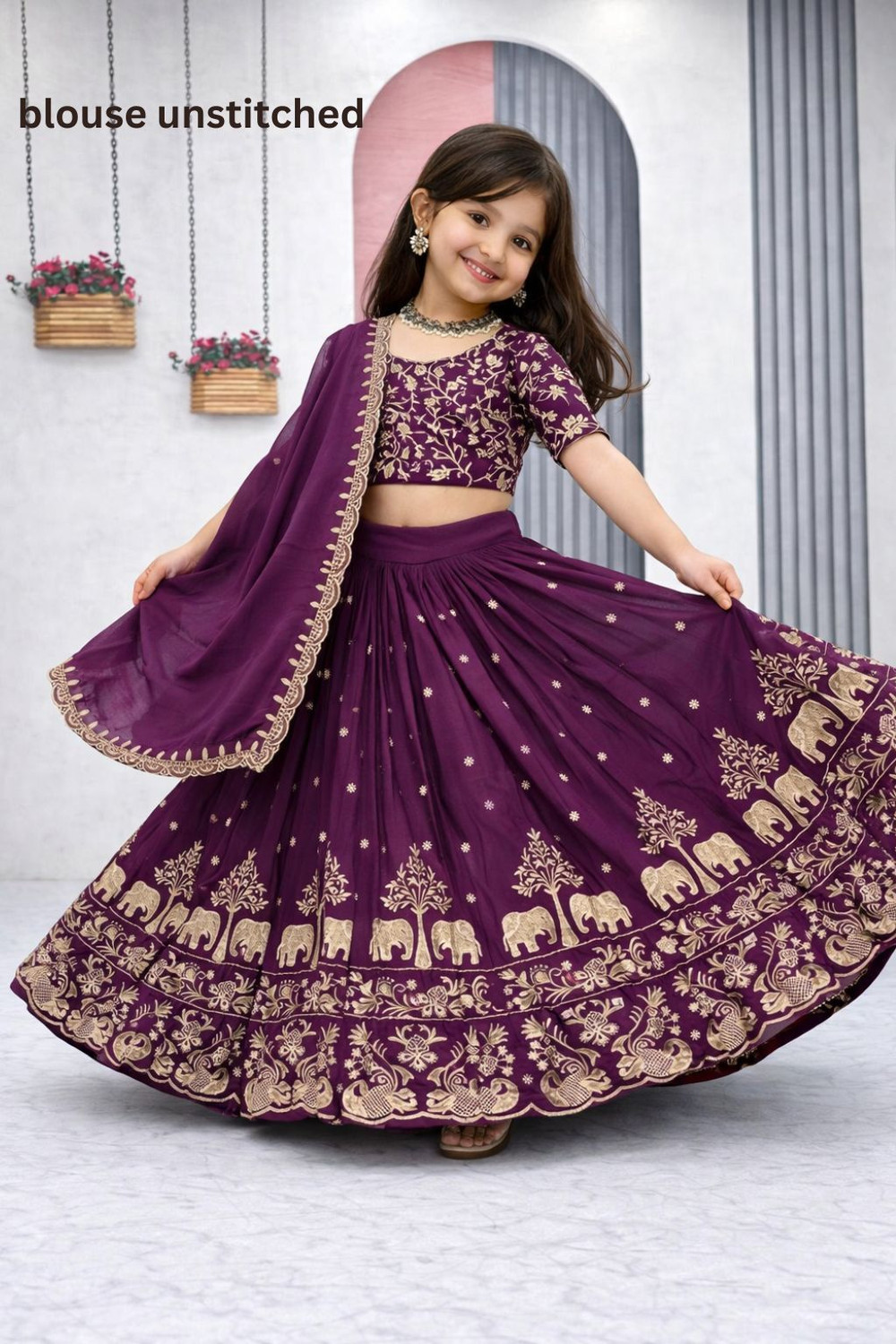 Image of Shikshapatri Indi Girls Lehenga Choli Ethnic Wear, Party Wear Embroidered Lehenga, Choli and Dupatta Set