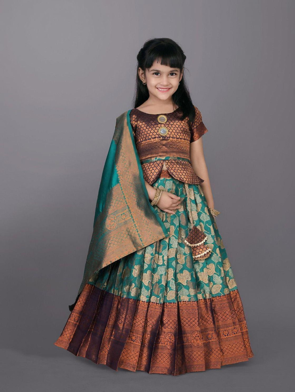 satyamfab Indi Girls Lehenga Choli Ethnic Wear Self Design Lehenga, Choli and Dupatta Set