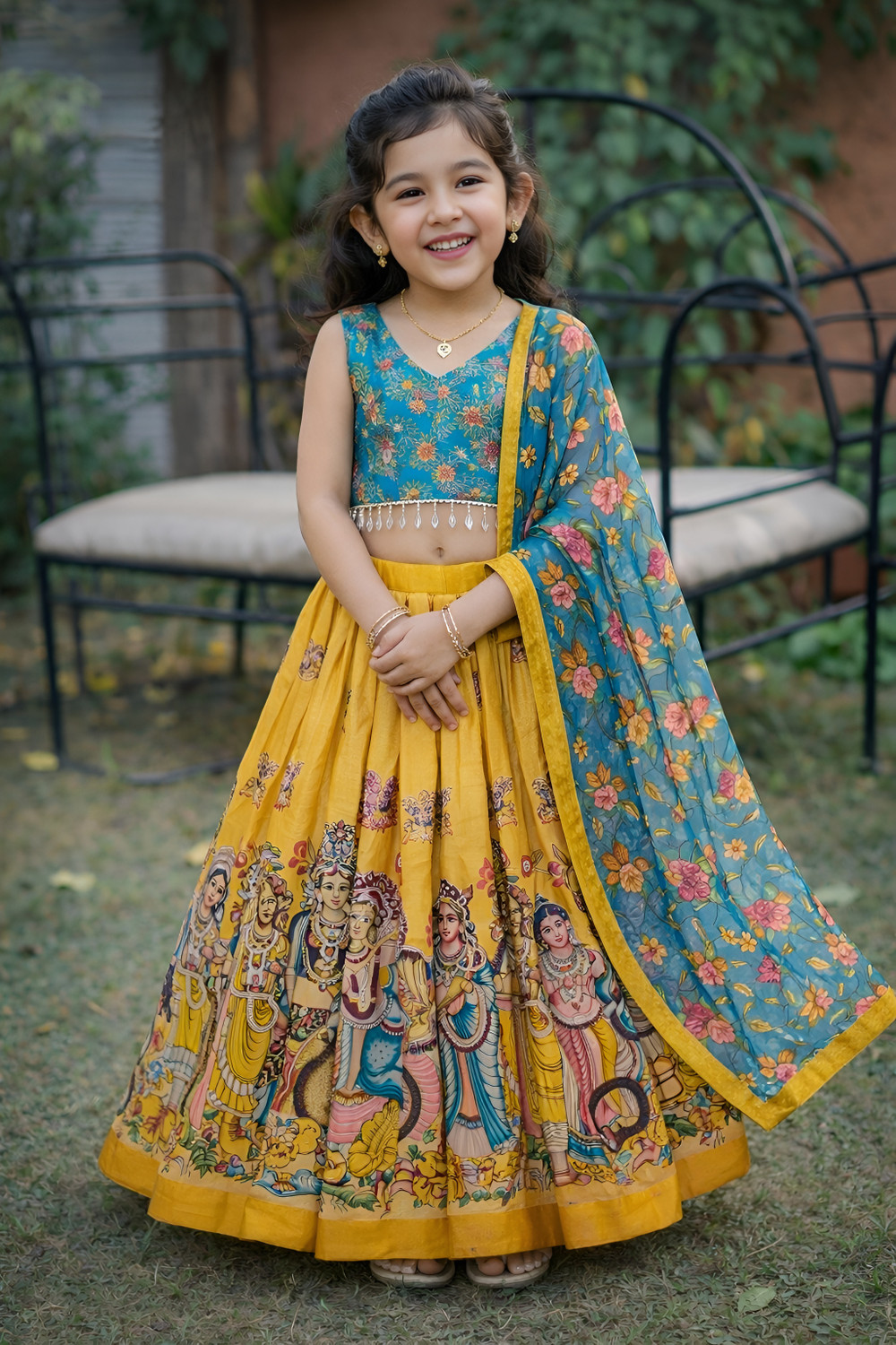 Image of Delima Fab Girls Lehenga Choli Ethnic Wear Printed Lehenga, Choli and Dupatta Set