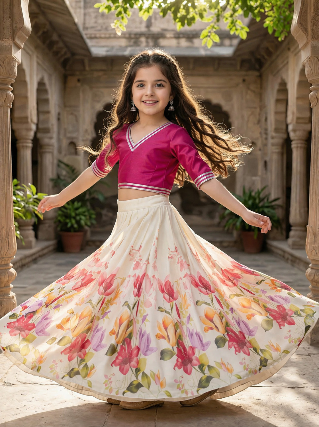 Image of Tejam Indi Girls Lehenga Choli Ethnic Wear Printed Lehenga Choli