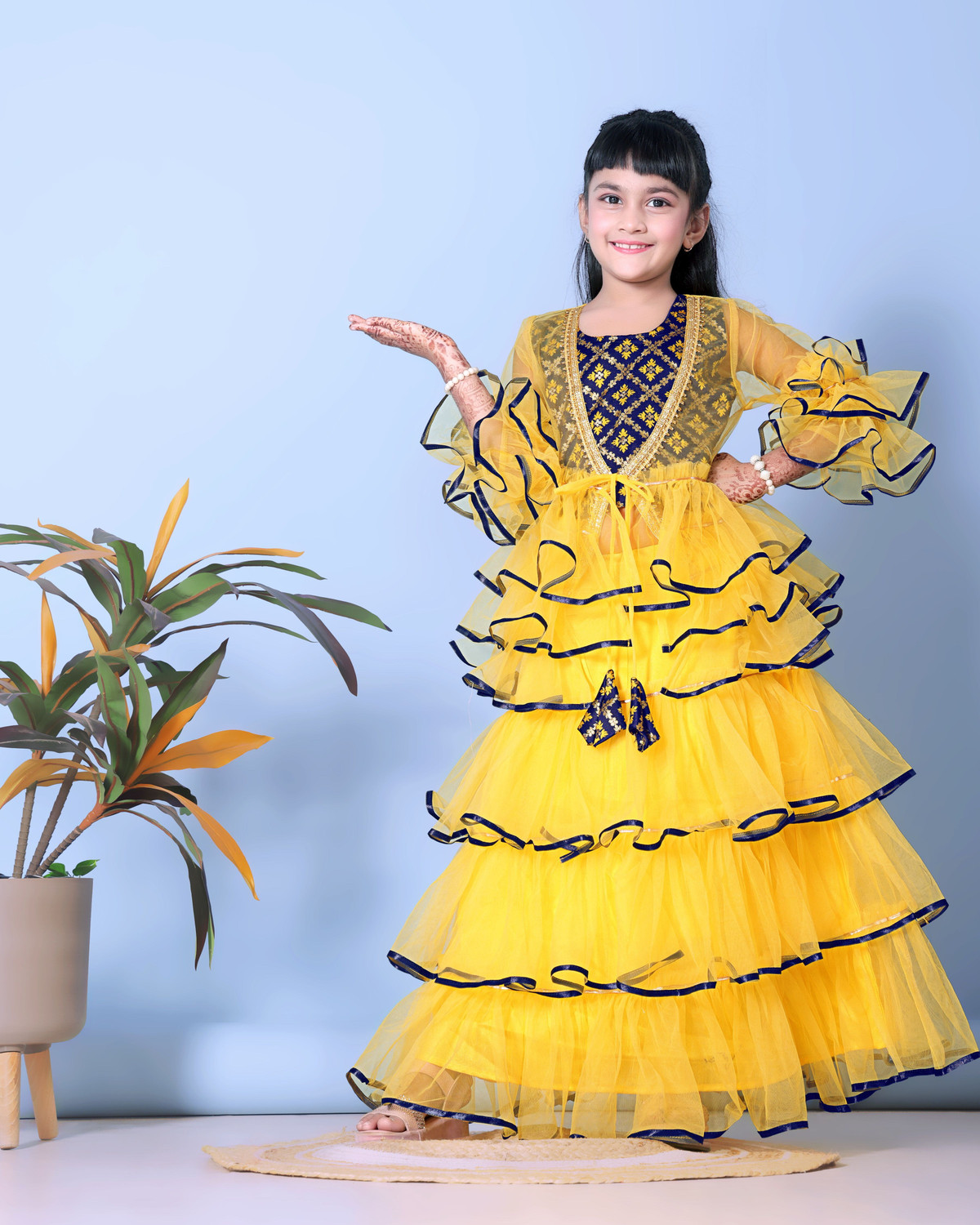 Image of satyamfab Indi Baby Girls Lehenga Choli Ethnic Wear Self Design Lehenga & Crop Top
