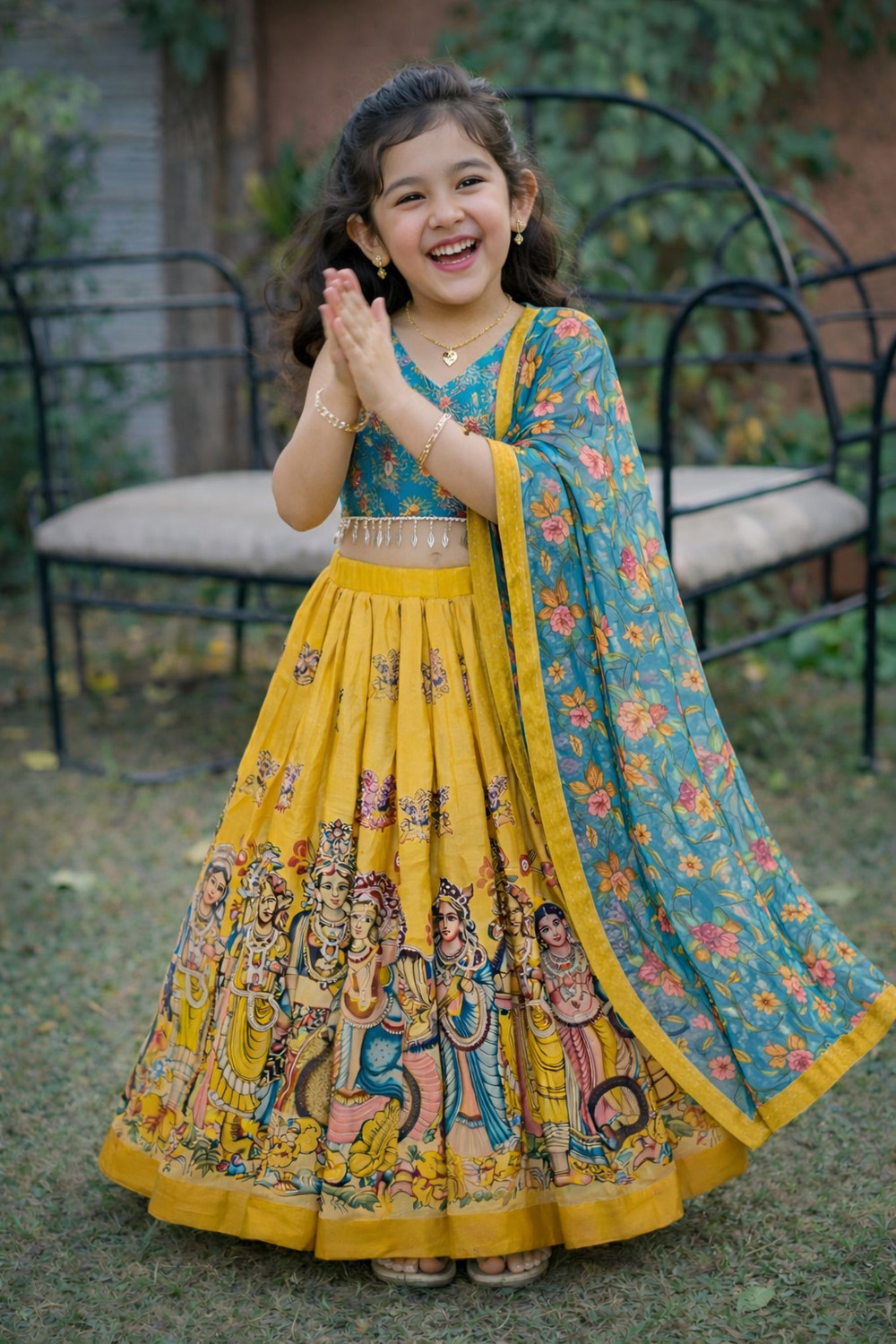 Image of Delima Fab Girls Lehenga Choli Ethnic Wear Printed Lehenga, Choli and Dupatta Set