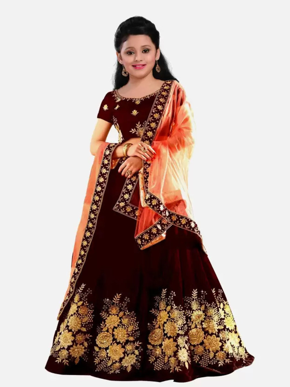 Image of WTWC FAB Girls Lehenga Choli Ethnic Wear Embroidered Lehenga, Choli and Dupatta Set