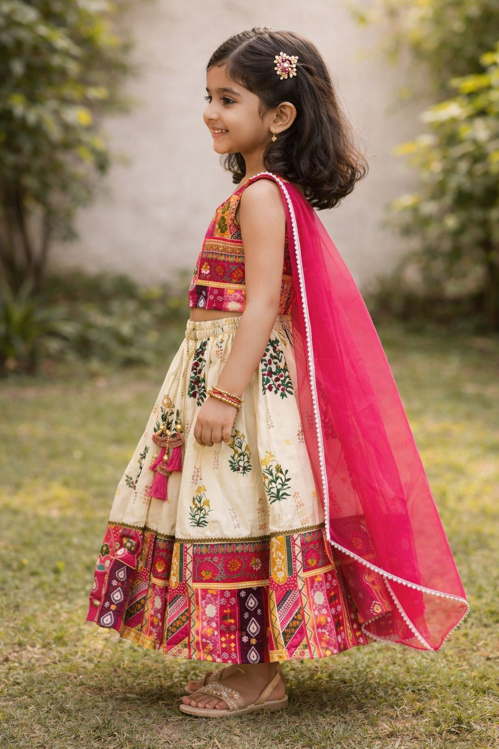 Image of BBPRIMESTORE Indi Baby Girls Lehenga Choli Ethnic Wear, Party Wear Printed Lehenga, Choli and Dupatta Set