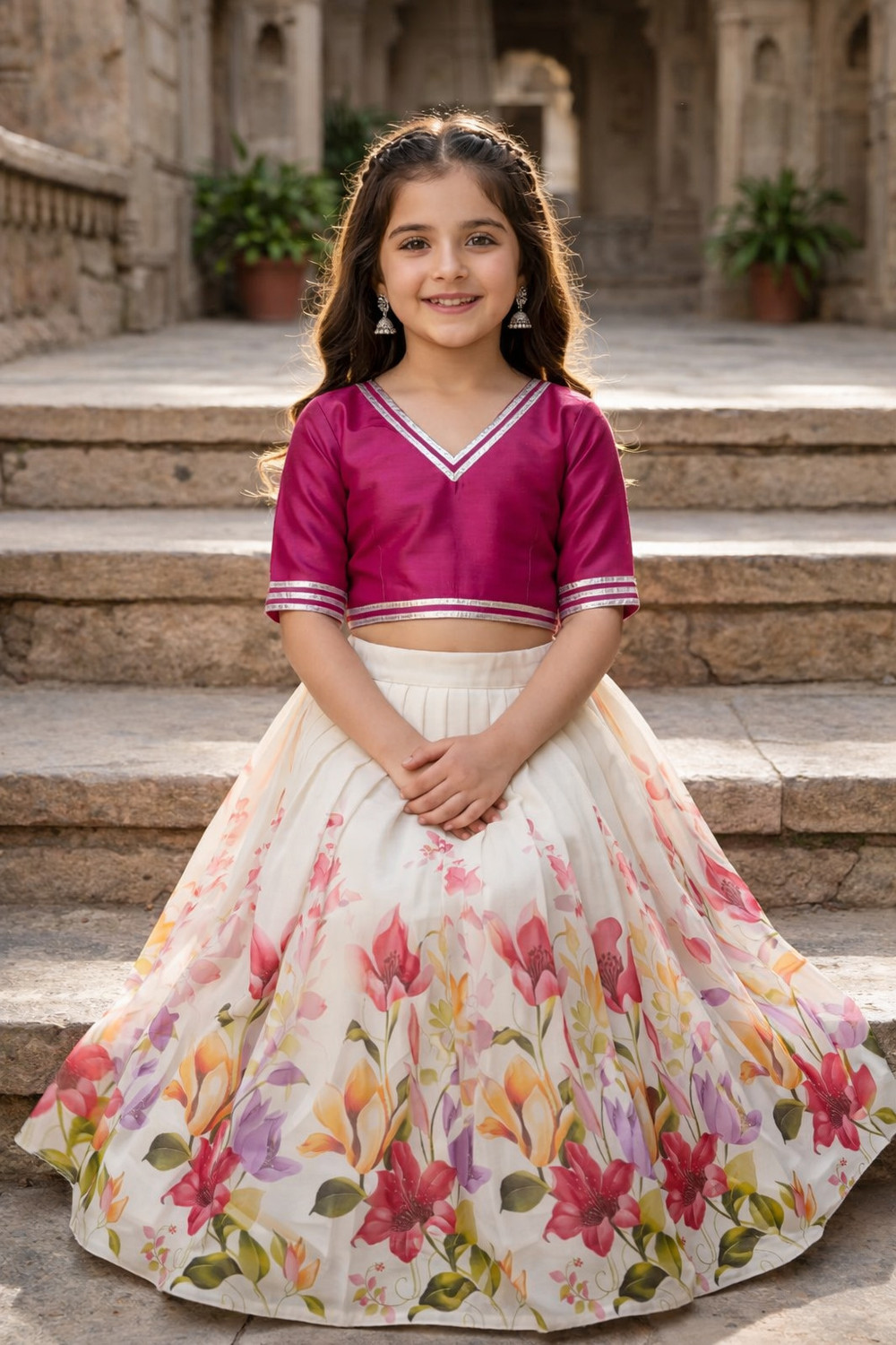 Image of Tejam Indi Girls Lehenga Choli Ethnic Wear Printed Lehenga Choli