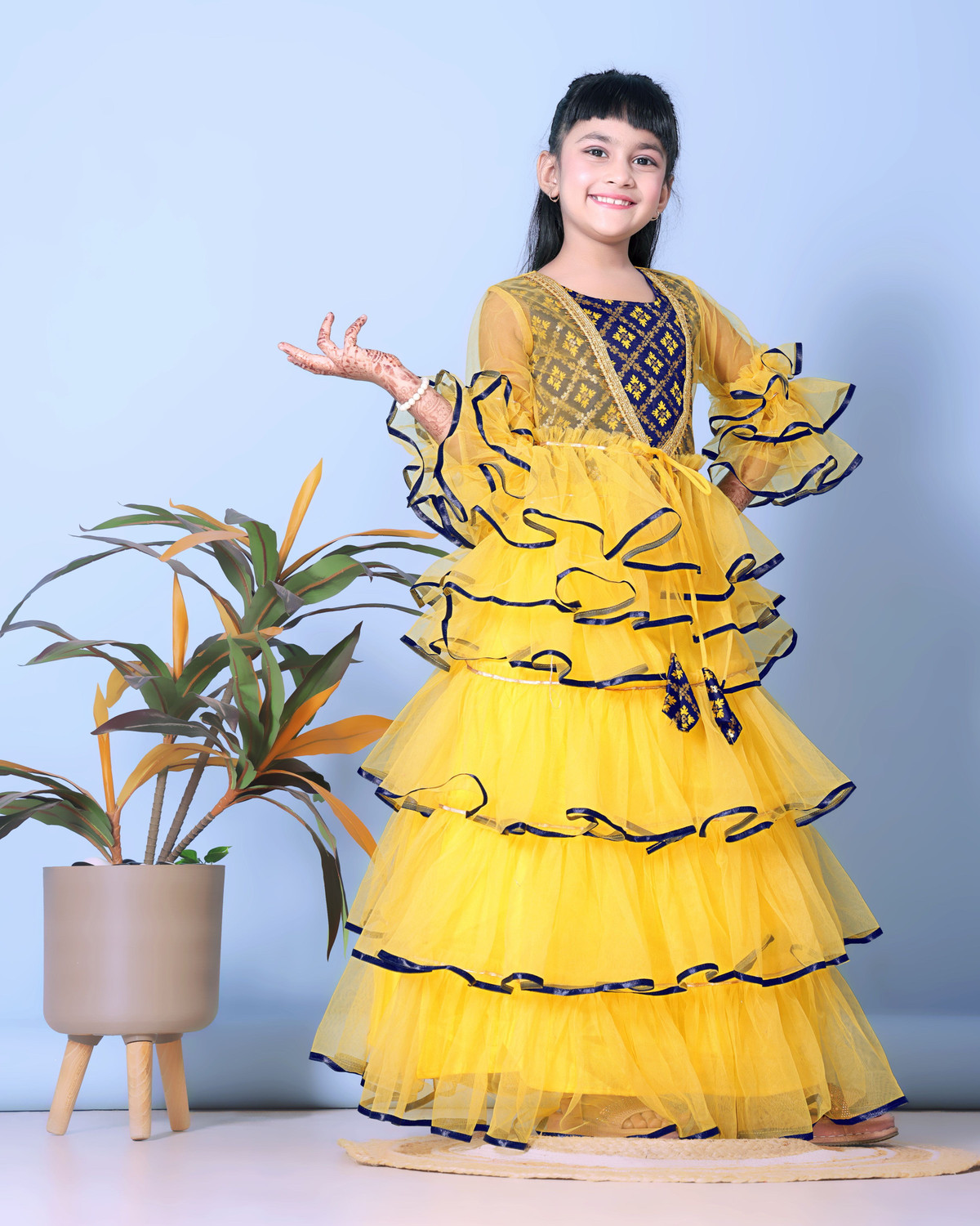 Image of satyamfab Indi Baby Girls Lehenga Choli Ethnic Wear Self Design Lehenga & Crop Top