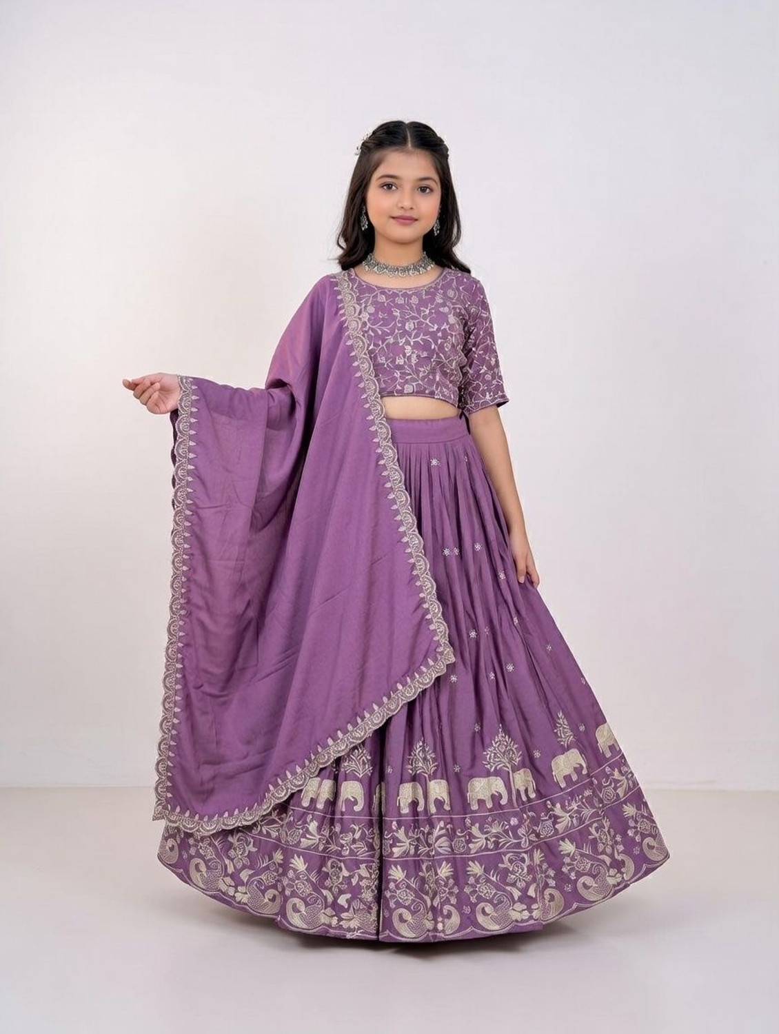 Image of Closin Girls Lehenga Choli Ethnic Wear Embroidered Lehenga, Choli and Dupatta Set