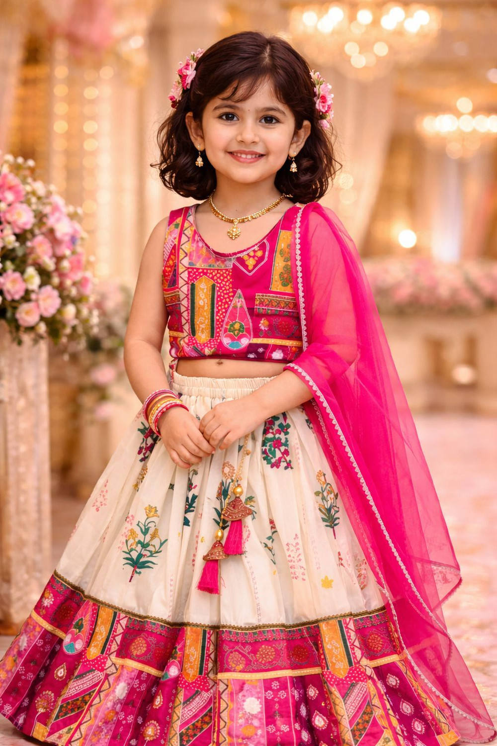 Image of BBPRIMESTORE Indi Baby Girls Lehenga Choli Ethnic Wear, Party Wear Printed Lehenga, Choli and Dupatta Set