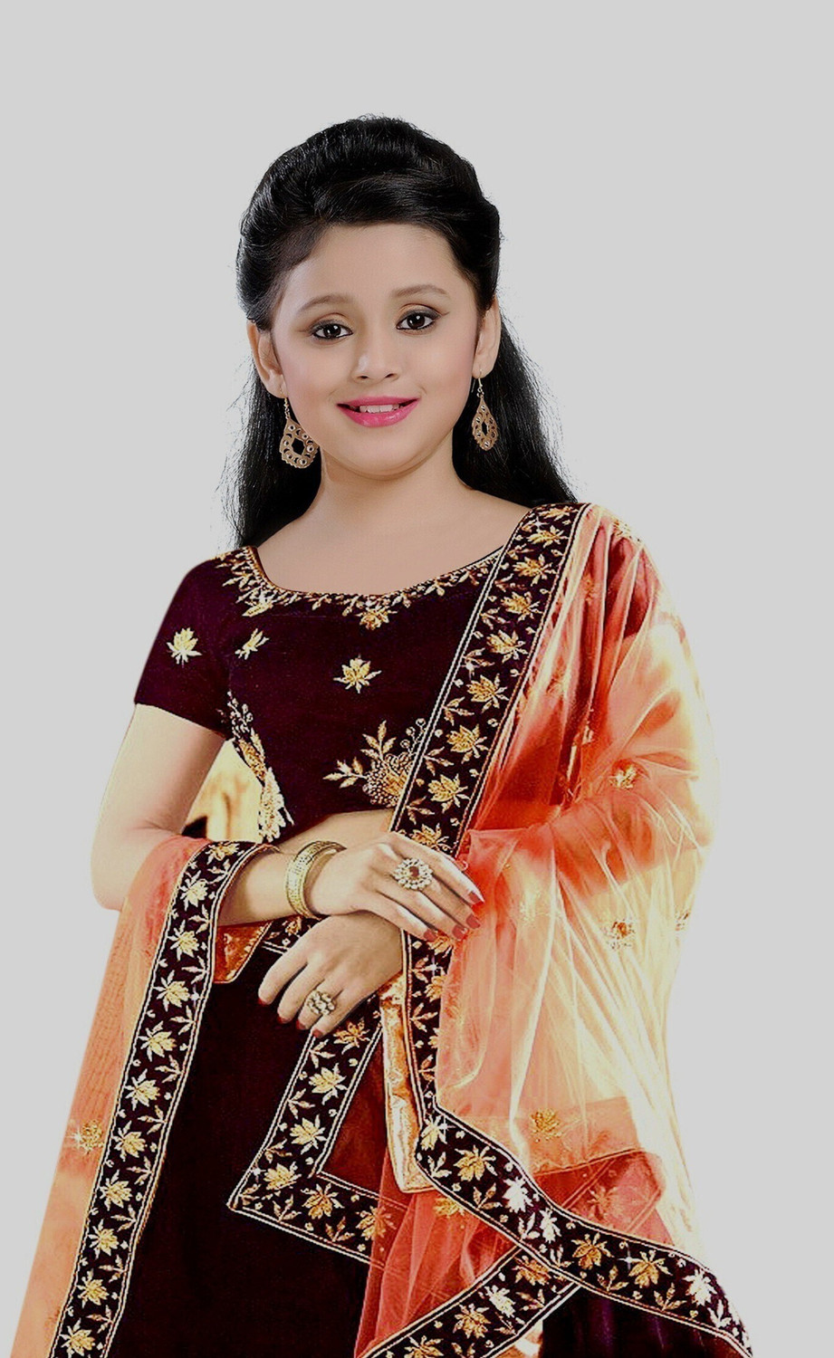 Image of WTWC FAB Girls Lehenga Choli Ethnic Wear Embroidered Ghagra, Choli, Dupatta Set