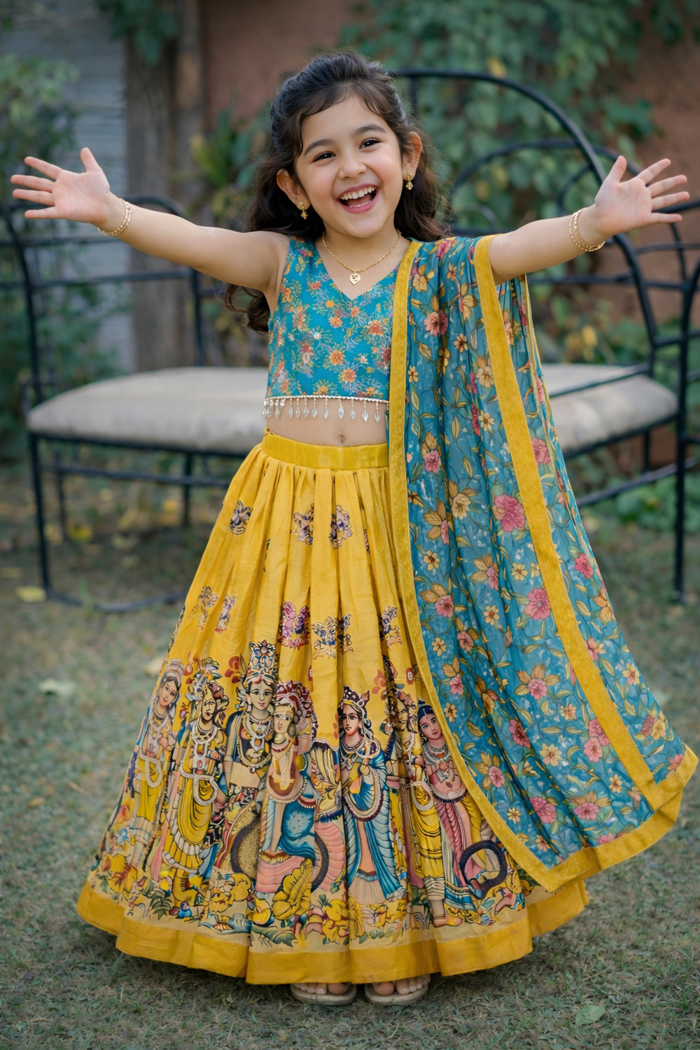Image of Delima Fab Girls Lehenga Choli Ethnic Wear Printed Lehenga, Choli and Dupatta Set
