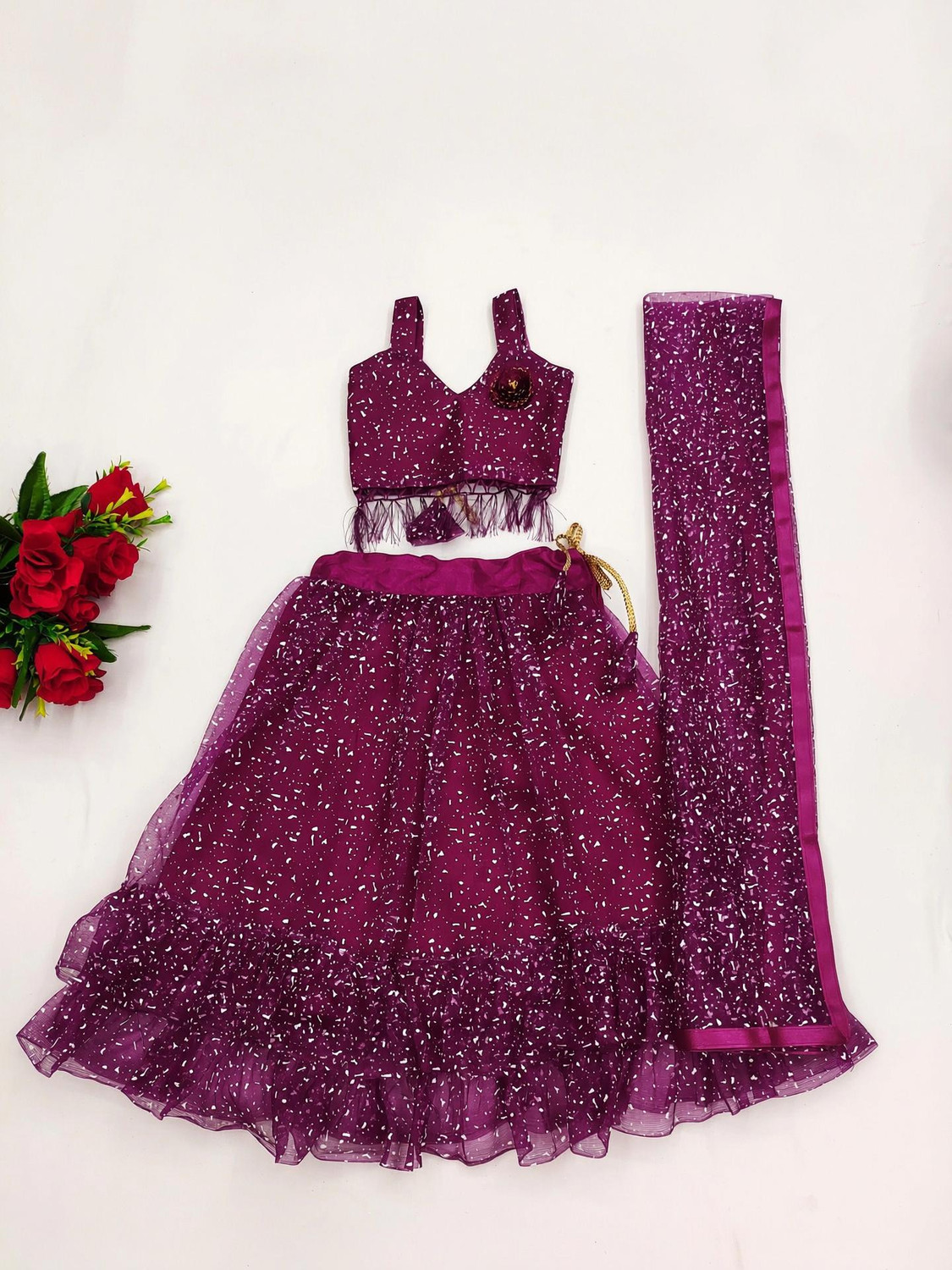 Image of Atierking Indi Girls Lehenga Choli Fusion Wear Printed Lehenga, Choli and Dupatta Set