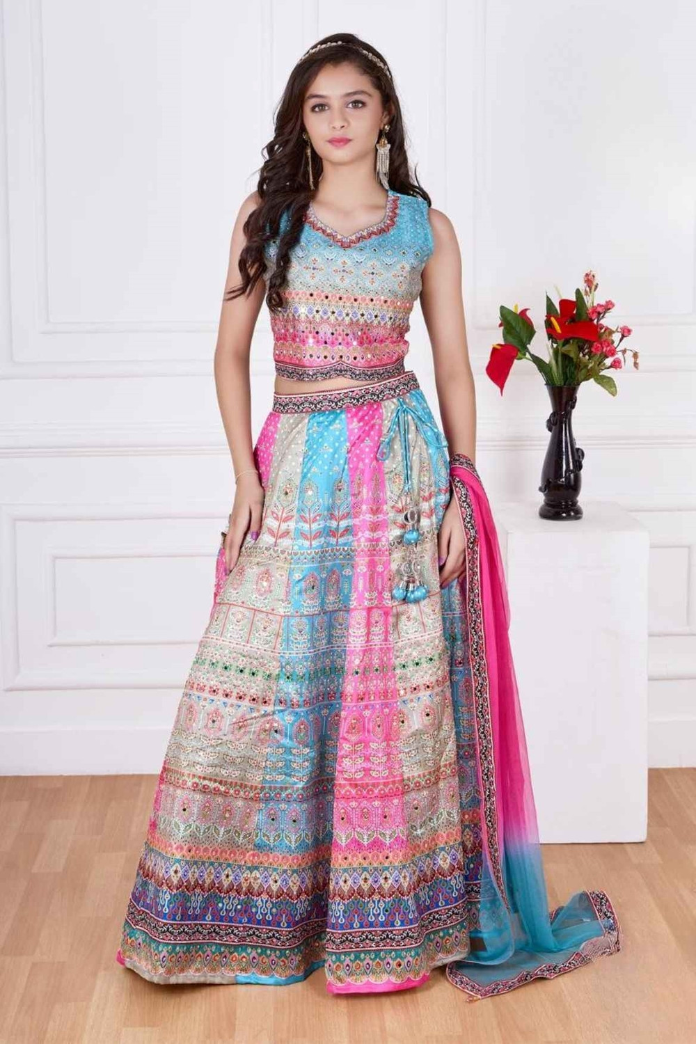 Image of Jay Nagnath fab Indi Girls Lehenga Choli Ethnic Wear Embellished, Printed Lehenga, Choli and Dupatta Set