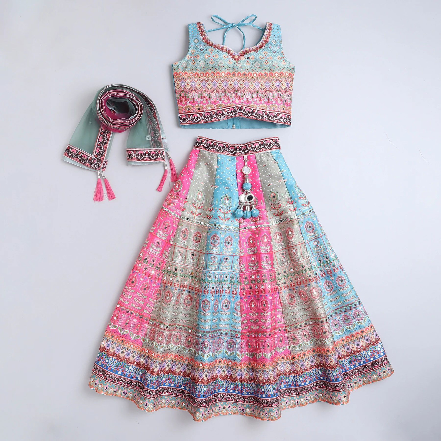Image of Jay Nagnath fab Indi Girls Lehenga Choli Ethnic Wear Embellished, Printed Lehenga, Choli and Dupatta Set