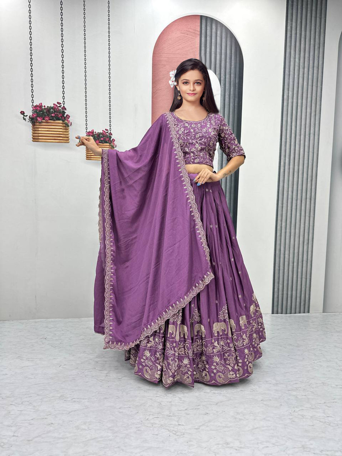 Image of Closin Girls Lehenga Choli Ethnic Wear Embroidered Lehenga, Choli and Dupatta Set