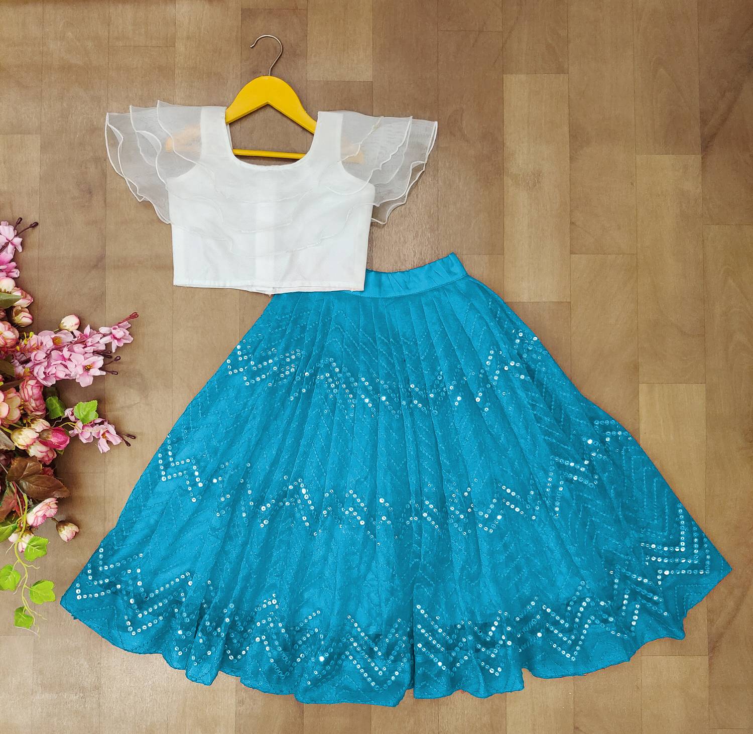 Tejam Indi Girls Lehenga Choli Ethnic Wear Embellished Lehenga & Crop Top