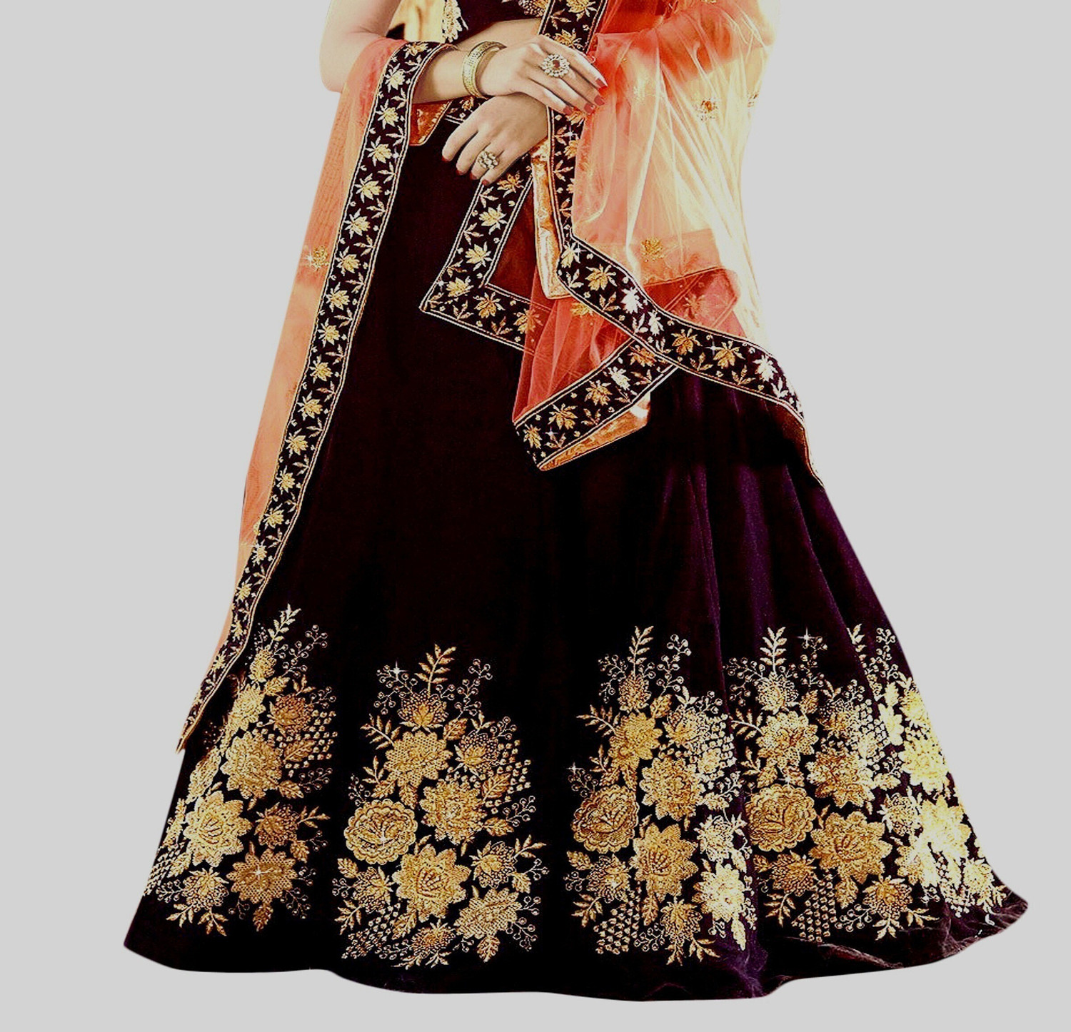 Image of WTWC FAB Girls Lehenga Choli Ethnic Wear Embroidered Ghagra, Choli, Dupatta Set
