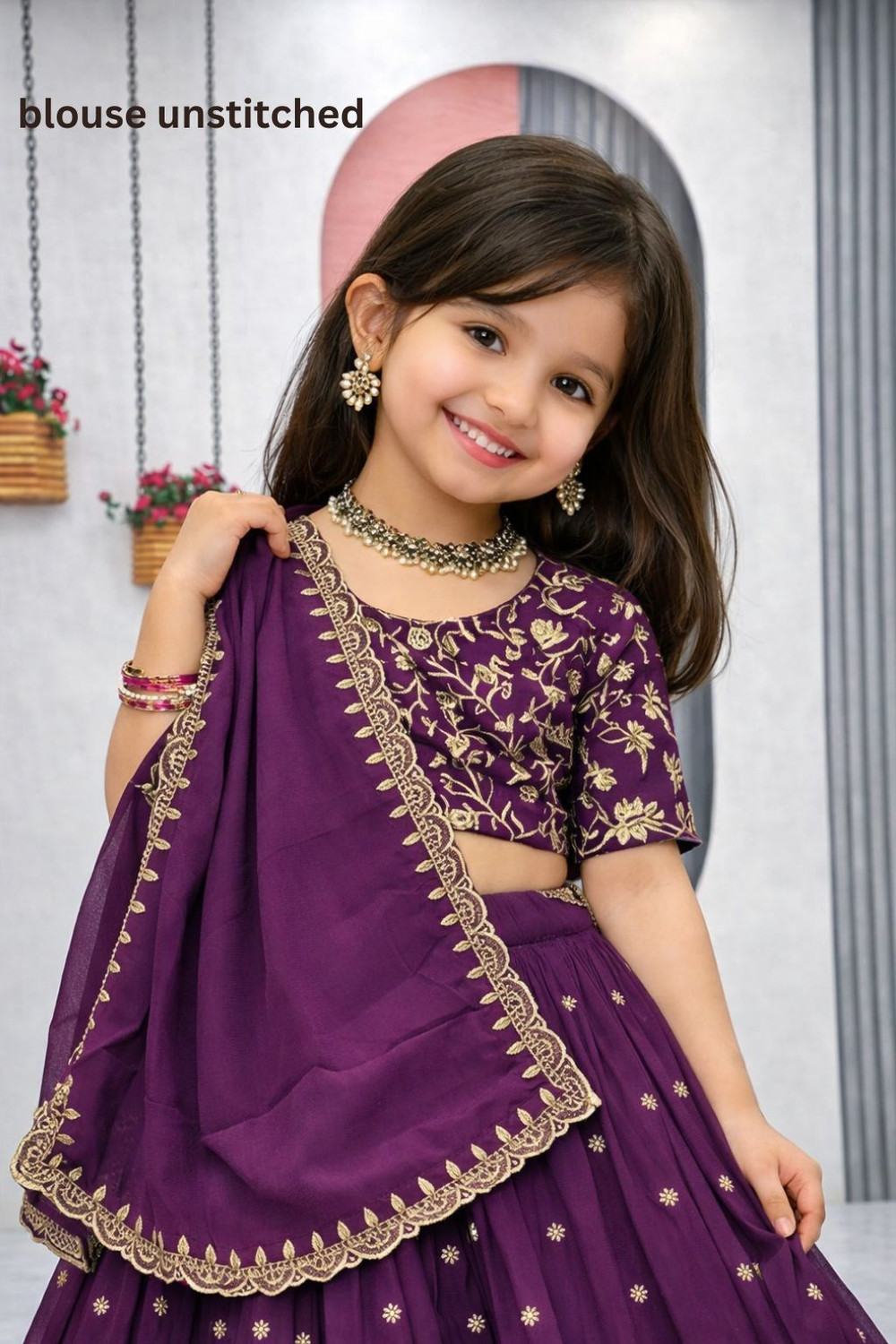 Image of Shikshapatri Indi Girls Lehenga Choli Ethnic Wear, Party Wear Embroidered Lehenga, Choli and Dupatta Set