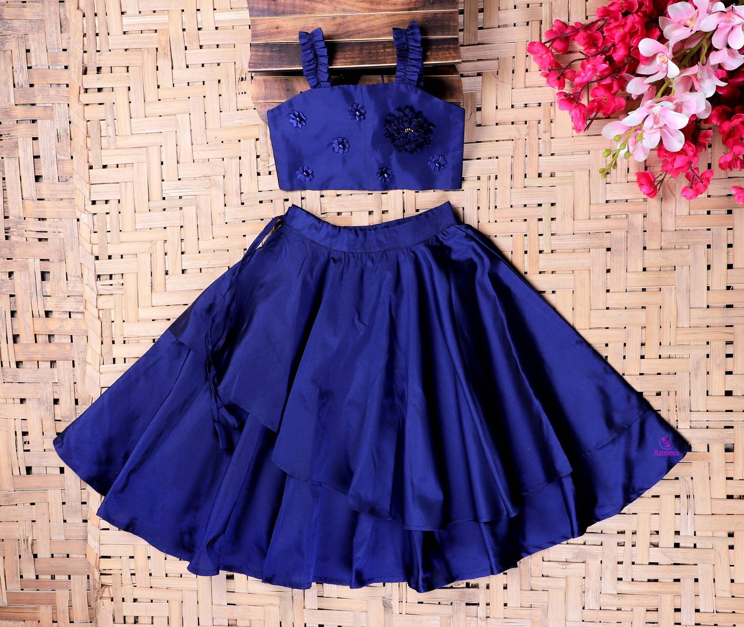 Anneca Indi Baby Girls Lehenga Choli Ethnic Wear, Fusion Wear, Party Wear Self Design Lehenga & Crop Top
