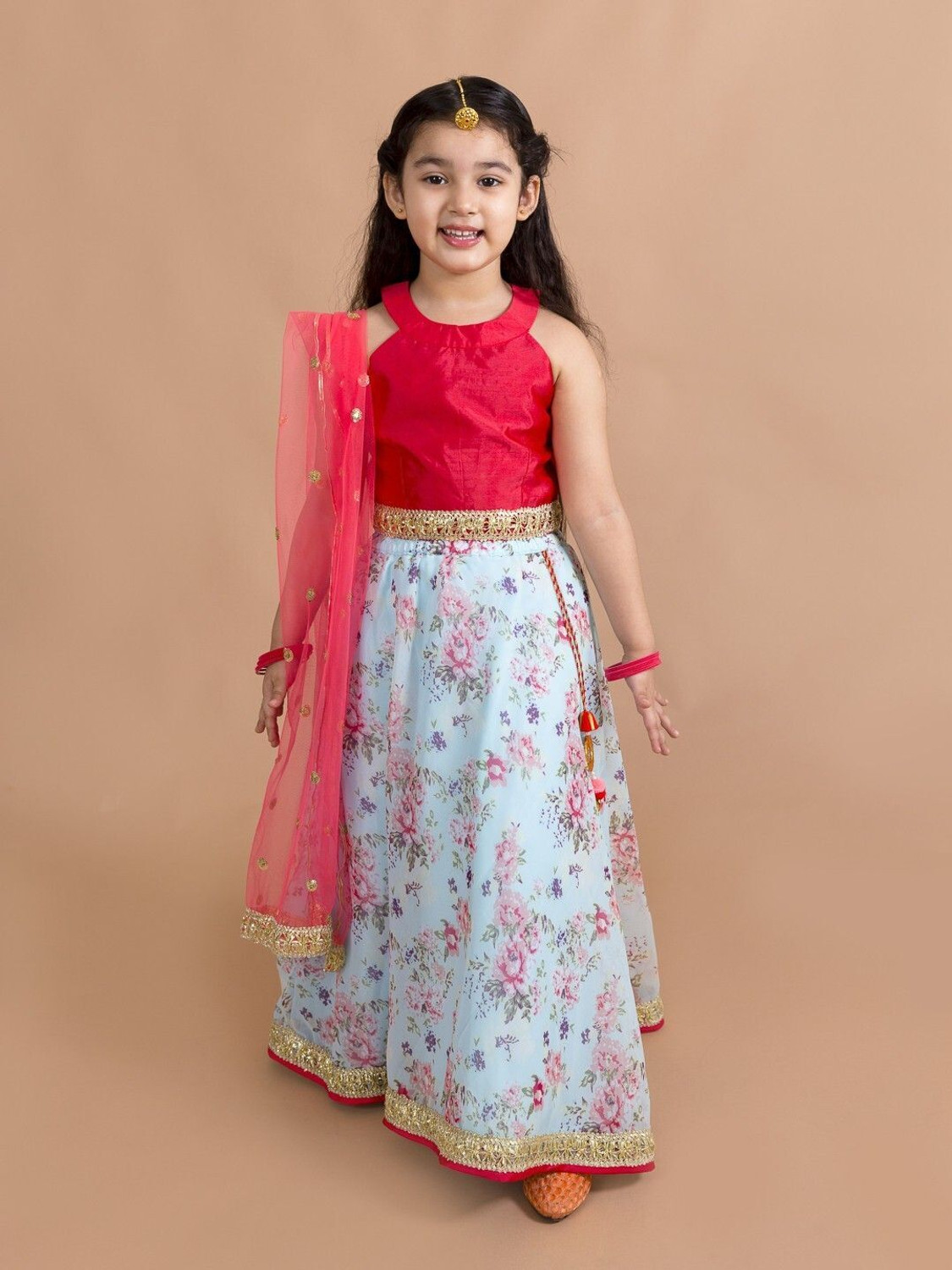 Image of Pspeaches Girls Lehenga Choli Ethnic Wear Floral Print Lehenga, Choli and Dupatta Set