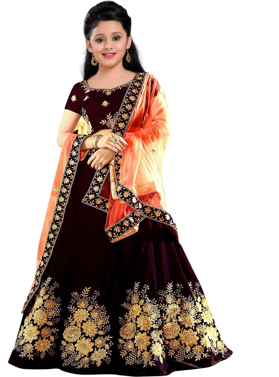 Image of WTWC FAB Girls Lehenga Choli Ethnic Wear Embroidered Ghagra, Choli, Dupatta Set