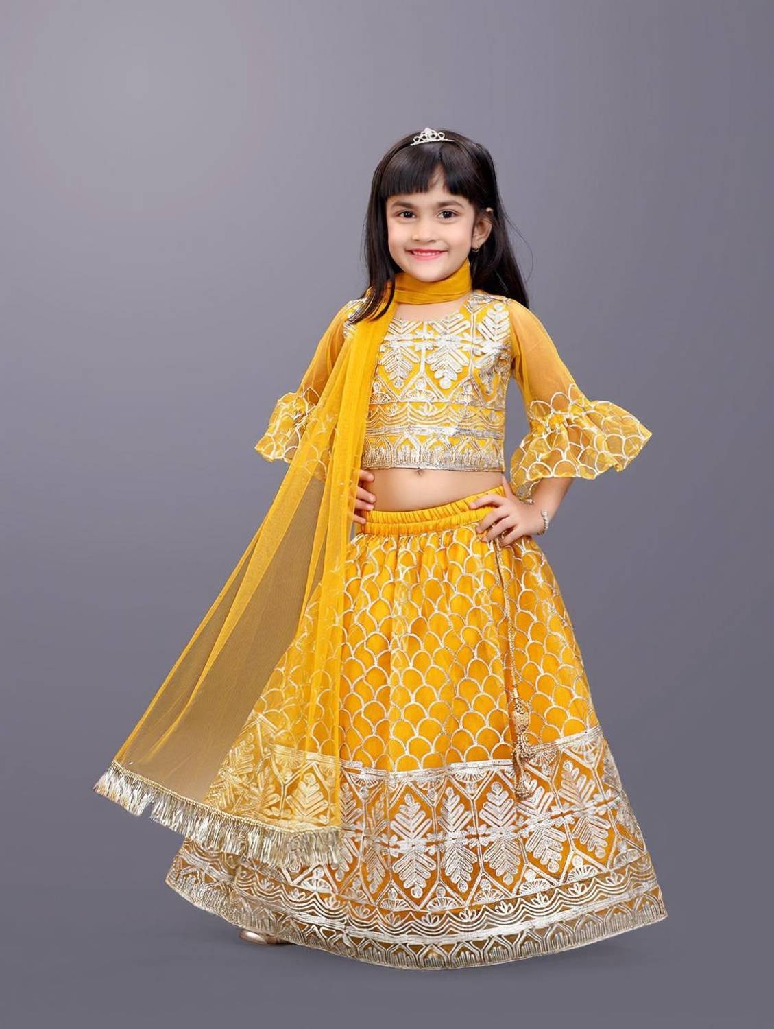satyamfab Indi Girls Lehenga Choli Party Wear Embroidered Lehenga, Choli and Dupatta Set