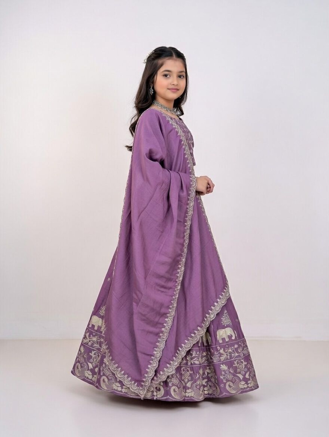 Image of Closin Girls Lehenga Choli Ethnic Wear Embroidered Lehenga, Choli and Dupatta Set