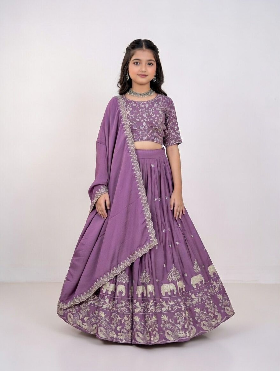 Image of Closin Girls Lehenga Choli Ethnic Wear Embroidered Lehenga, Choli and Dupatta Set