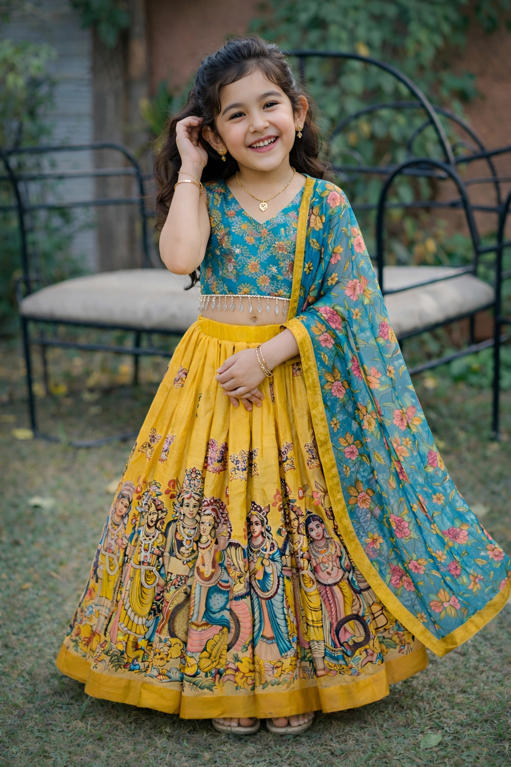 Image of Delima Fab Girls Lehenga Choli Ethnic Wear Printed Lehenga, Choli and Dupatta Set
