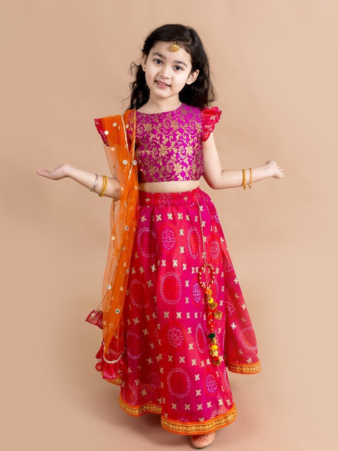 Image of Pspeaches Girls Lehenga Choli Ethnic Wear Self Design Lehenga, Choli and Dupatta Set