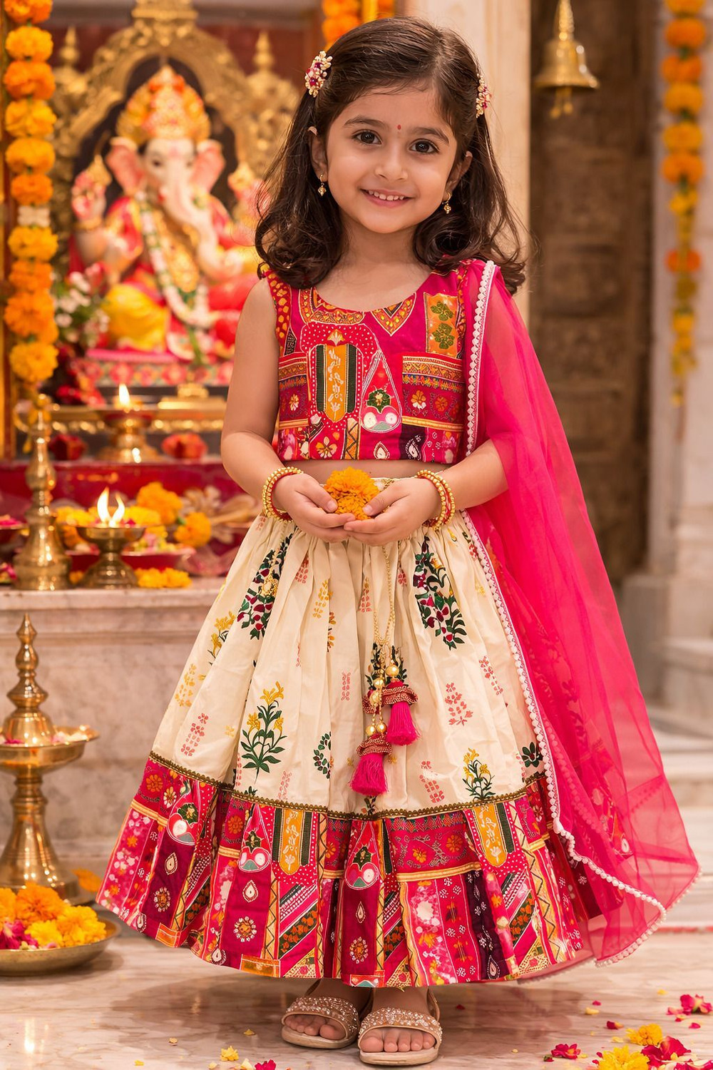 Image of BBPRIMESTORE Indi Baby Girls Lehenga Choli Ethnic Wear, Party Wear Printed Lehenga, Choli and Dupatta Set