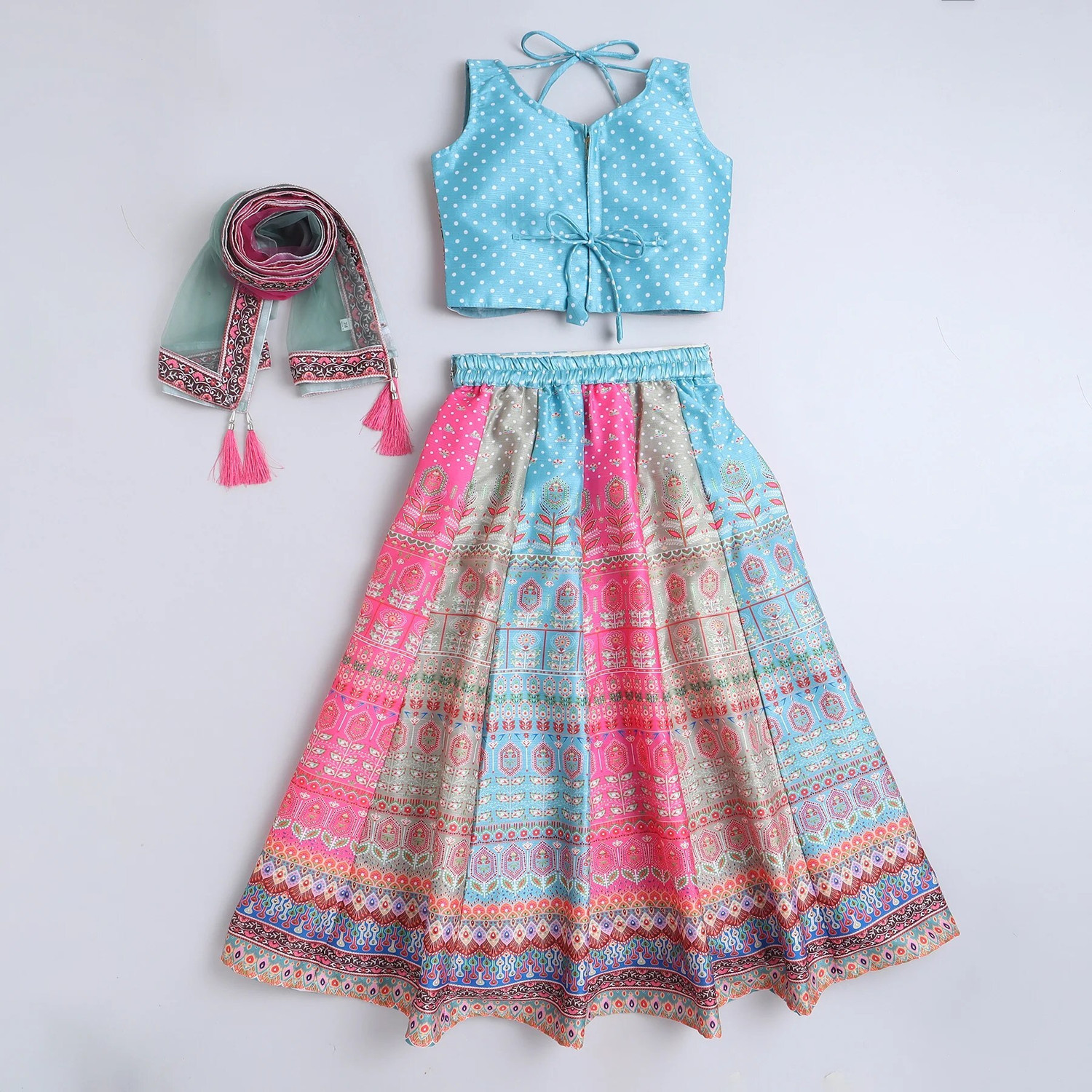 Image of Jay Nagnath fab Indi Girls Lehenga Choli Ethnic Wear Embellished, Printed Lehenga, Choli and Dupatta Set