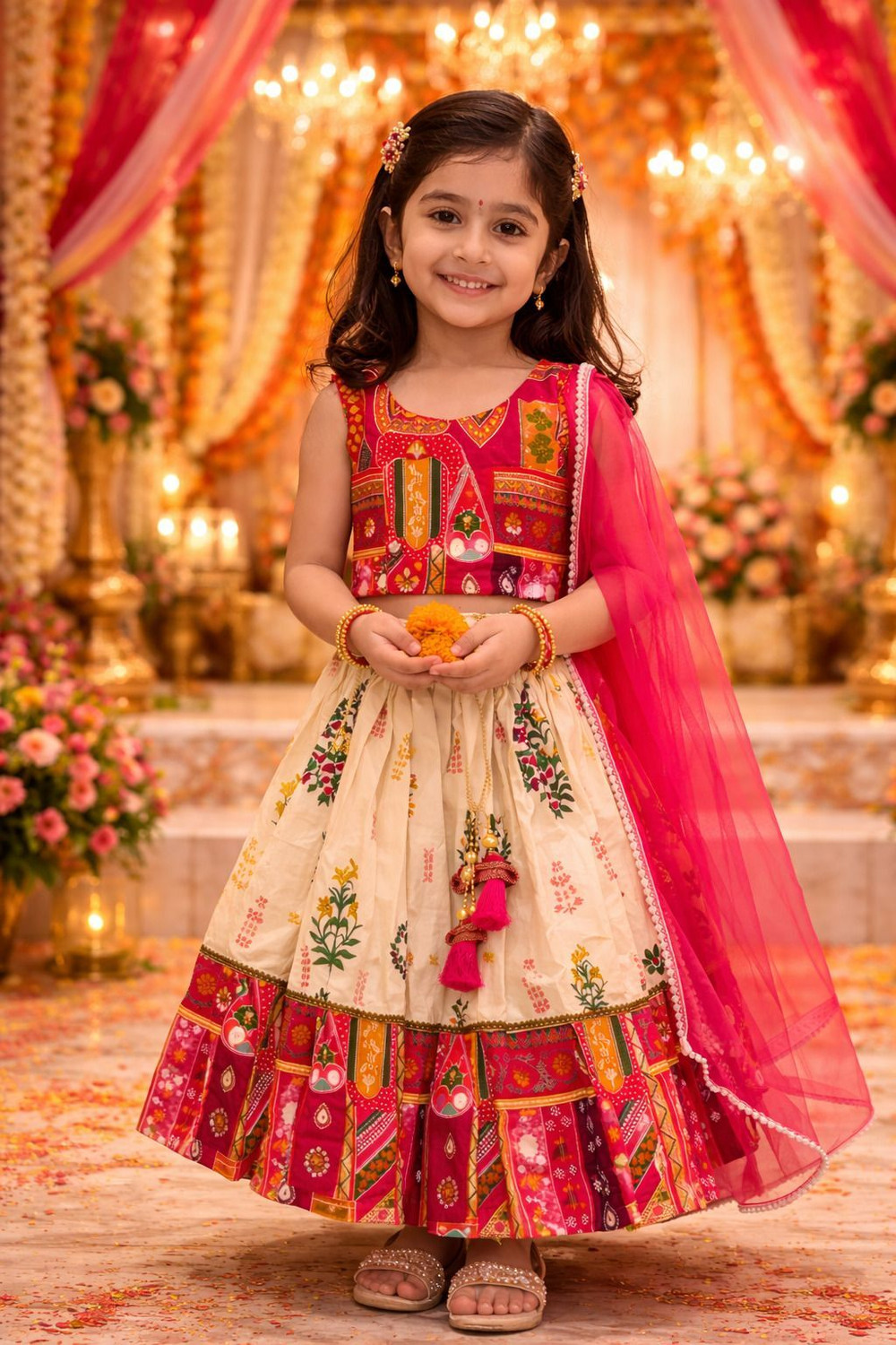 Image of BBPRIMESTORE Indi Baby Girls Lehenga Choli Ethnic Wear, Party Wear Printed Lehenga, Choli and Dupatta Set