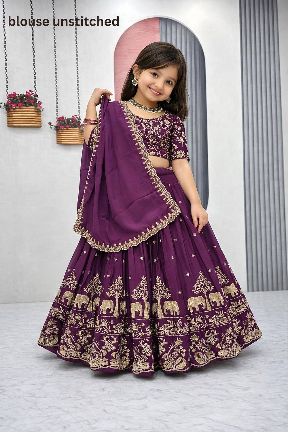 Image of Shikshapatri Indi Girls Lehenga Choli Ethnic Wear, Party Wear Embroidered Lehenga, Choli and Dupatta Set